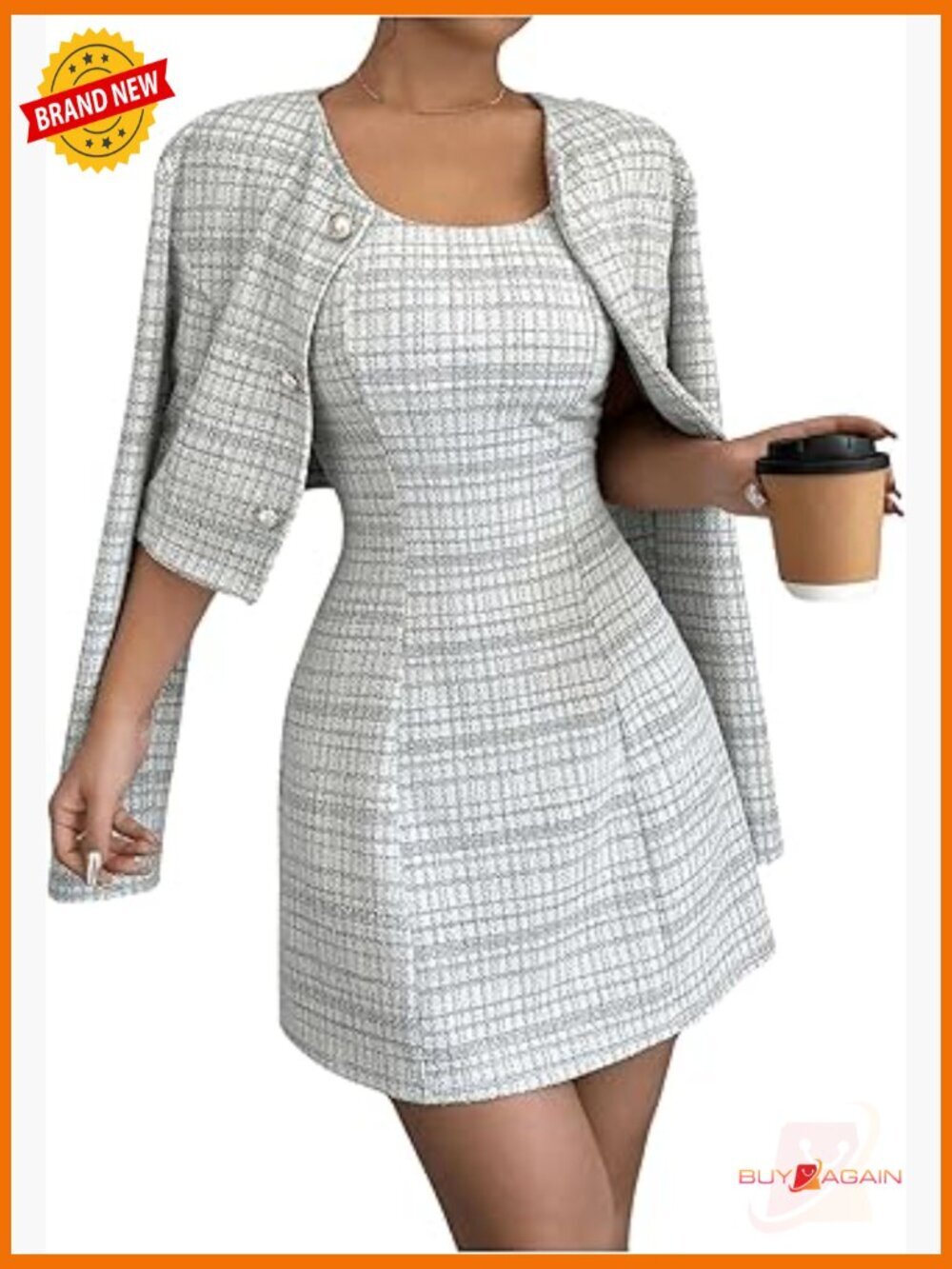 Plaid Cropped Jacket & Mini Dress 2 Piece Set